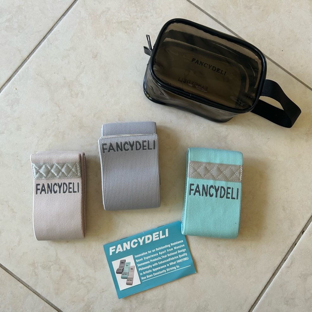 Resistance Loop Bands Set in Beige, Gray & Mint with Carry Pouch